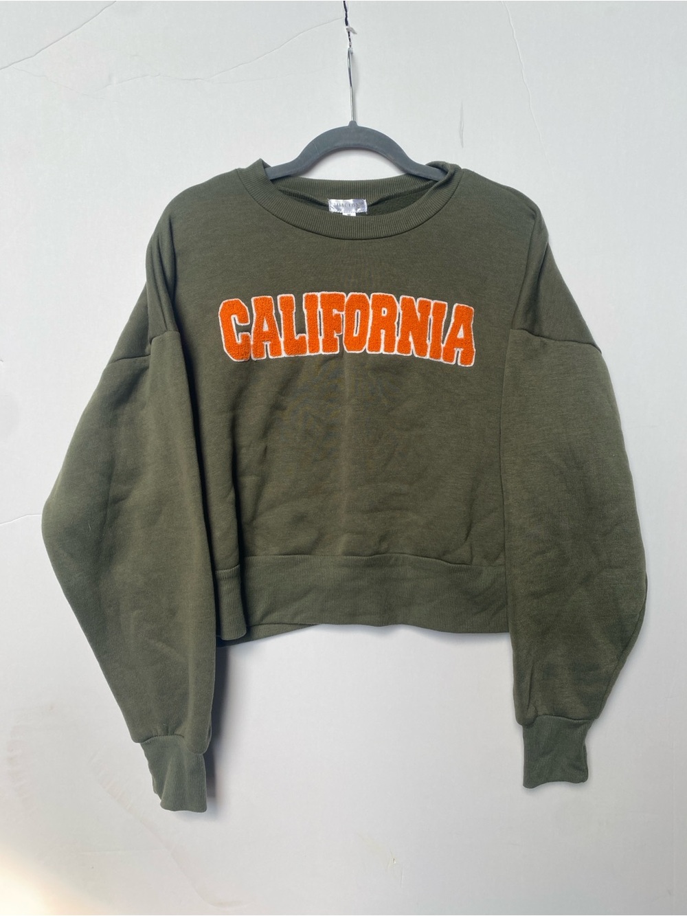 Olive Green Crewneck Sweatshirt with Orange CALIFORNIA (M)